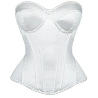 Overbust Corset Bustier Top Built-In Bra Cup Lace-Up Waist Cincher