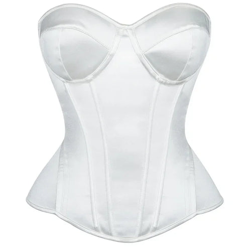 Overbust Corset Bustier Top Built-In Bra Cup Lace-Up Waist Cincher