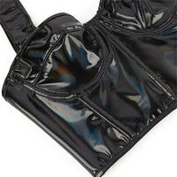 Black Shiny PU Leather Halter Corset Crop Top Push-Up Bustier Gothic Bra