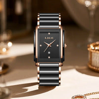 Women's Ceramic Square Bracelet Watch Rose Gold Quartz