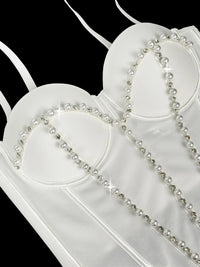 Pearl Embroidered Bustier Corset Crop Top High Street Evening Bralette