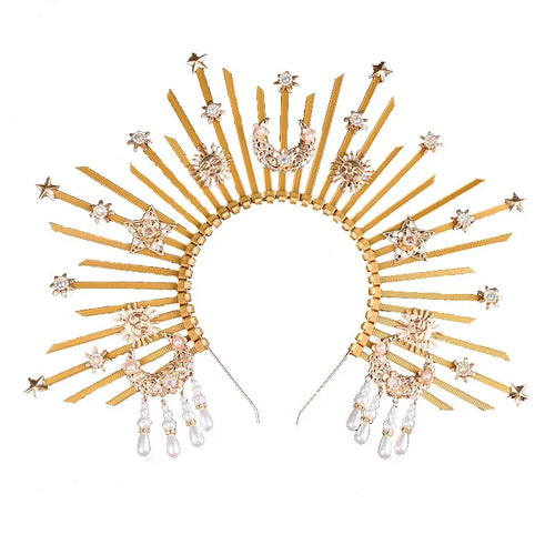 Sunburst Spike Sun Crown-Moon Star Greek Goddess Gold Halo Headband