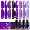 MEET ACROSS 8Pcs/Set Sparkly Rose Red Purple Gel Nail Polish Glitter Semi Permanent Nail Art Gel Vernis For Nails Manicure Kits