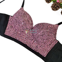 Colored Rhinestone Longline Costume Bra