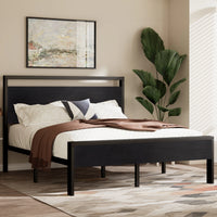 HOOMIC Platform Bed Frame with Rustic Wooden Headboard and Footboard, Heavy Duty 12 Metal Slats Strong Support Allewie
