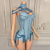 Rhinestone Embellished Performance Bodysuit with Tiered Sequins