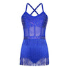 Rhinestone Latin Dance Dress, Mesh Tiered Tassel Bodysuit & Long Gloves Set