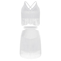 Sparkly Rhinestone & Tassel Fringe Two-Piece Latin Tango Dance Outfit Set