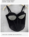 Rhinestone Mesh Denim Bustier Corset Crop Top Push-Up Party Bralette