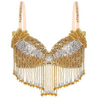 Sparkly Floral Beaded Sequin Belly Dance Bra & Tassel Performance Top