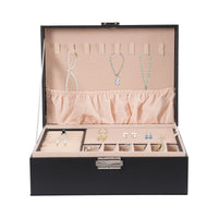 Jewelry Box Double Lock Leather Jewelry Box PVC Large Storage Case Ring Box Organizer Classic Jewelry Display Case Holder