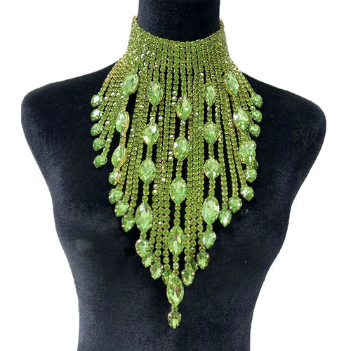 Rhinestone Crystal Long Fringe Tassel Necklace