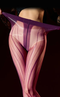 Striped Oil Glossy Sheer High-Waist Shaping Pantyhose Shiny Dance Tights