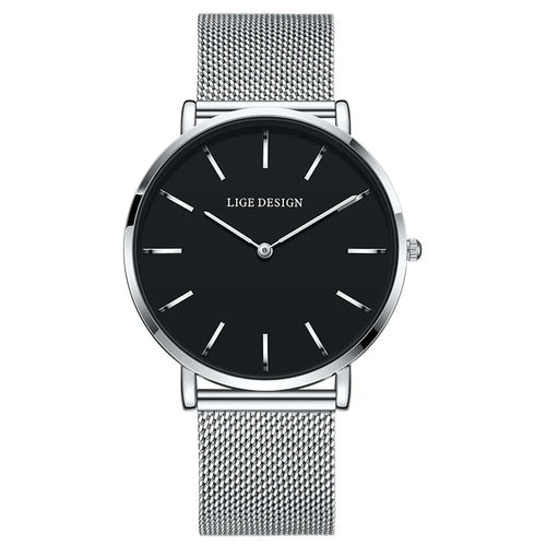 Women's Pink Dial Mesh Band Slim Stainless Steel Watch