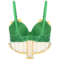Sparkly Floral Beaded Sequin Belly Dance Bra & Tassel Performance Top