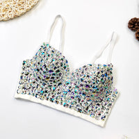 Rhinestone Glitter Bustier Corset Top Hook-and-Eye Nightclub Party Bralette
