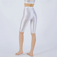 Oil Glossy High-Stretch Knee-Length Shorts Satin Shine Performance Biker Shorts
