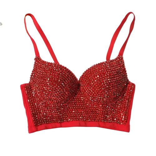 Colored Rhinestone Longline Costume Bra
