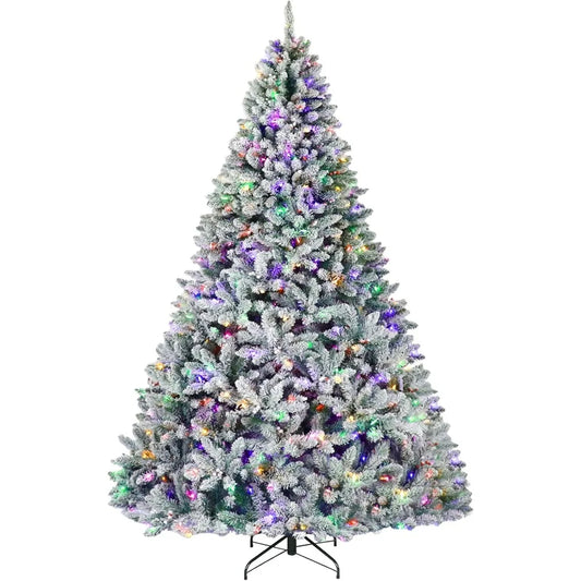 7.5 ft Prelit Snow Flocked Christmas Tree, Artificial Christmas Tree with Pine Cones and Berries, 450 Color Changing LED Lights