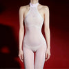 5D 912 PIN Backless Halter Oil Glossy Sheer Bodysuit Leotard