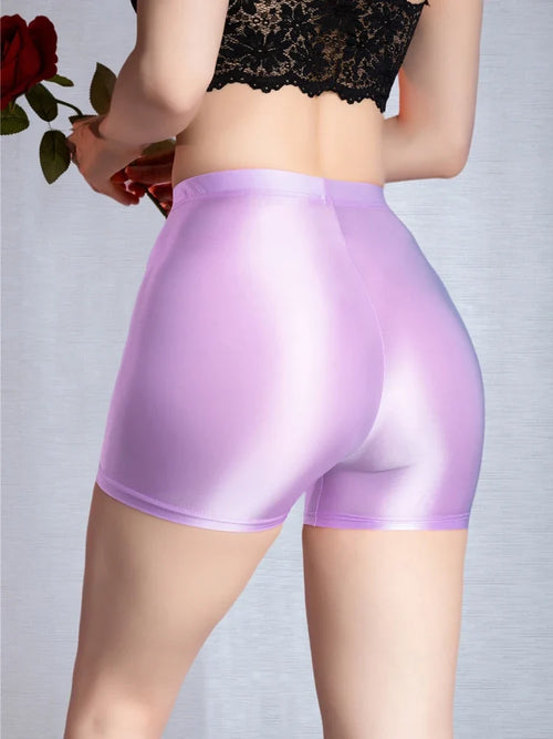 Seamless Oil Glossy High-Stretch Boyshorts Satin Sheer Safety Shorts