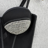 Rhinestone Mesh Denim Bustier Corset Crop Top Push-Up Party Bralette