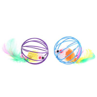 1 Pcs Cat Toy Stick Feather Wand with Bell Mouse Cage Toys Plastic Artificial Colorful Cat Teaser Toy Pet Supplies Random Color Hollow Balls with Feather Tail Kitten Chase Pounce Toy Cat Feather Toy