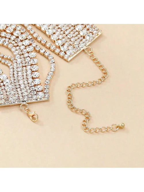 Multi Layered Rhinestone Chain Choker Necklace