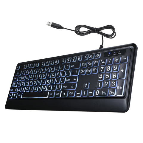 104 Keys Wired Keyboard USB Interface Large Print Multimedia Backlit Elderly Keyboard LED Mechanical Keyboard