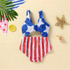 Youthful Girl s Patriotic  Swimsuit Sleeveless V Neck Cutout Beach Pool Swimwear Romper for 4th of July Celebrations