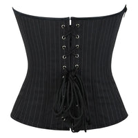 Black Striped Overbust Corset Top Zipper Front Lace-Up Bustier Body Shaper