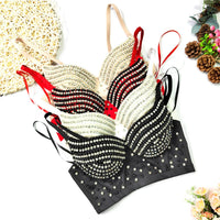 Rhinestone Beaded Bustier Corset Crop Top High Fashion Evening Party Bralette