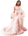 Voluminous Illusion Tulle Ruffle Long Robe Dressing Gown