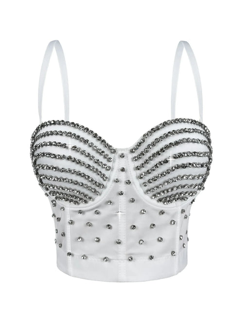 The Stardust Prism Siren – Embroidered Diamond Bustier Corset Crop Top