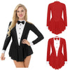 Tuxedo Bowknot Long Sleeve Ruffle Leotard Dress Magician Costume