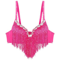 The Stardust Oasis Sirena – Sequined Tassel & Rhinestone Push-Up Belly Dance Bra Top