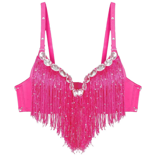 The Stardust Oasis Sirena – Sequined Tassel & Rhinestone Push-Up Belly Dance Bra Top
