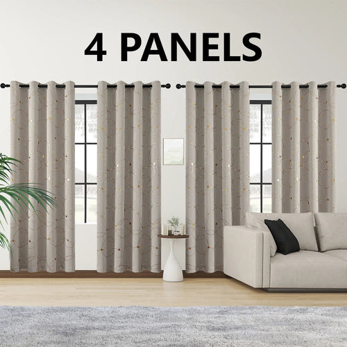 4PCSBlackout Curtains Grommet Thermal Insulated Room Darkening  With Circle And Dots Foil Printed For Bedroom