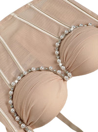 Pearl & Rhinestone Embroidered Bustier Corset Crop Top High Street Bralette