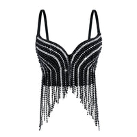 Rhinestone & Bead Tassel Push-Up Underwire Bustier Crop Top