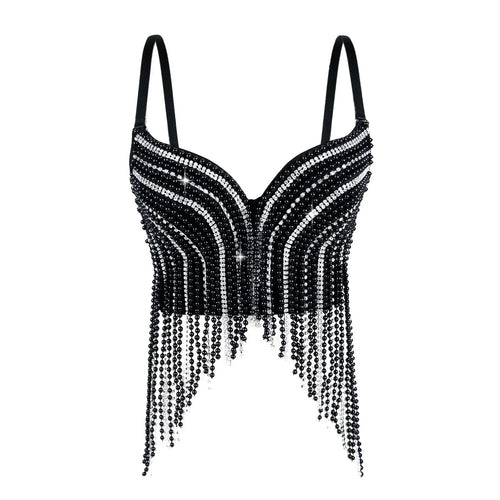 Rhinestone & Bead Tassel Push-Up Underwire Bustier Crop Top