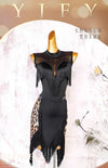 Black Open-Back Leotard & Leopard Print Fringe Skirt Latin Dance Costume Set