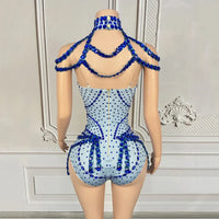 Rhinestone Embellished Performance Bodysuit with Tiered Sequins