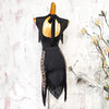 Black Open-Back Leotard & Leopard Print Fringe Skirt Latin Dance Costume Set
