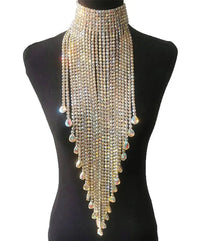 Long Tassel Rhinestone Chain Necklace