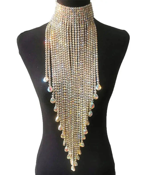 Long Tassel Rhinestone Chain Necklace