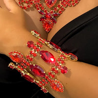 Red Rhinestone Necklace Earring & Bracelet Set