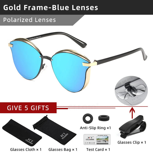 CLLOIO Fashion Polarized Sunglasses Women Cat Eye Driving Shades Luxury Classic Round Ladies Sun Glasses Lunette De Soleil Femme