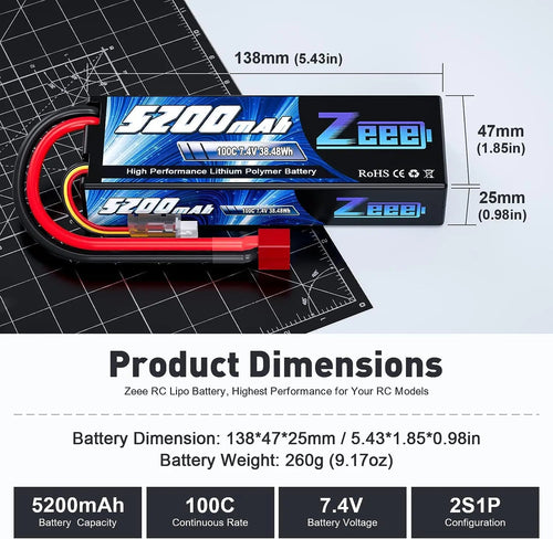 1/2 Units Zeee Lipo Battery 2S 7.4V 100C 5200mAh with Deans Connector for RC Car Truck Vehicle Buggy Losi RC Racing Models Parts EzBuyCo