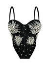 Pearl & Sequin Embroidered Floral Bustier Corset Top Asymmetric Camisole Bralette